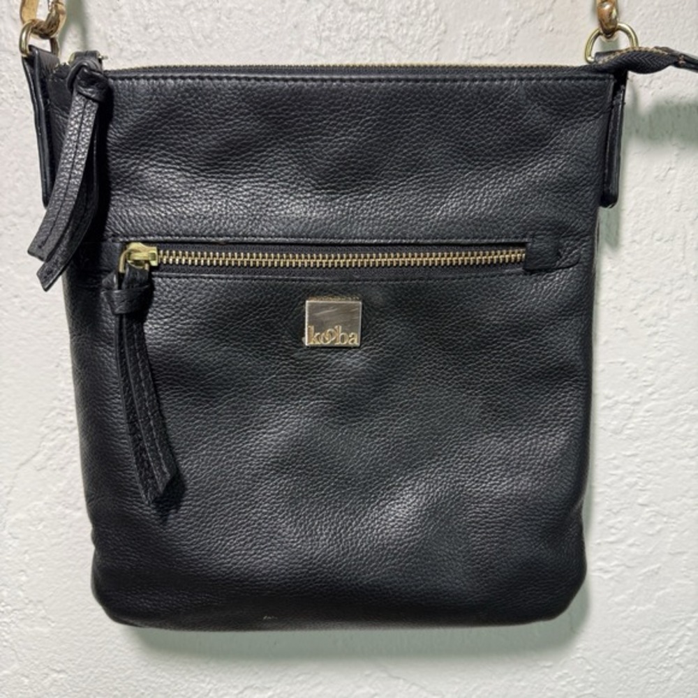 Authentic "KOOBA" minimalist crossbody genuine black pebbled leather Excellent